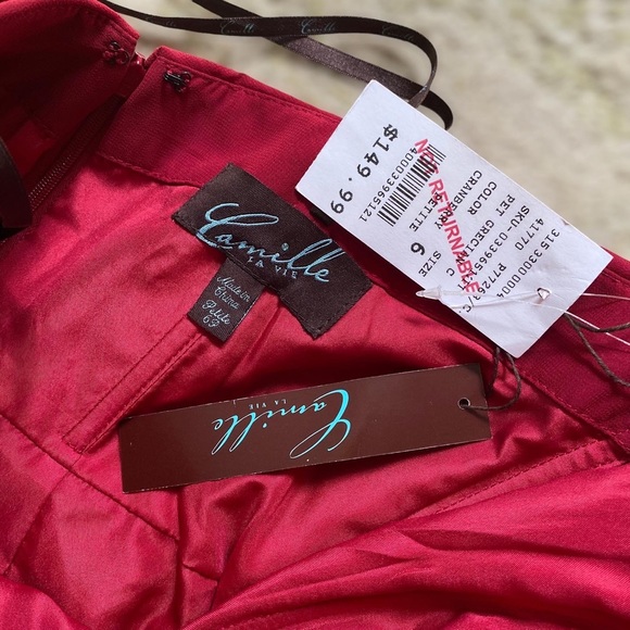 Camille La Vie Deep Red Evening Bridesmaid Gown - Picture 3 of 3